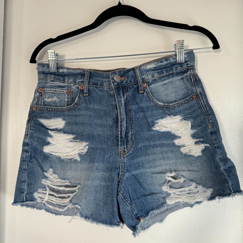 American Eagle 90s Boyfriend Shorts Women's 2 Blue Mid Rise Distressed